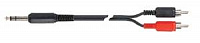 QUIK LOK AD12-3K компонентный кабель, 3 метра, разъёмы Stereo Jack Male - 2 RCA Male (тюльпаны)(1/4' TRS MALE - 2 RCA MALE)