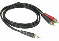 KLOTZ AY7-0200 инсертный кабель с пластиковыми разъёмами 2RCA x stereo mini jack, контакты позолочены, цвет чёрный, 2 м