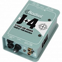 Radial J+4  двухканальный дибокс, 2 RCA вход, 2 Jack вход,  2 XLR выход, регулировка  уровня