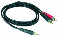 KLOTZ AY7-0100 инсертный кабель с пластиковыми разъёмами 2RCA x stereo mini jack, контакты позолочены, цвет чёрный, 1 м