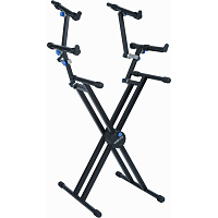 QUIK LOK QL723 Pro Series усиленная трёхъярусная Х-образная стойка, складная, нагрузка до 90 кг, сталь, чёрная