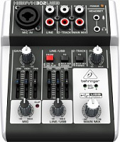 BEHRINGER 302USB микшер, 1 микрофонный моновход, 2 стерео входа, USB интерфейс