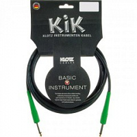 KLOTZ KIKC3.0PP4 готовый инструментальный кабель, чёрн., прямые разъёмы KLOTZ Mono Jack (зелёного цвета), дл. 3м